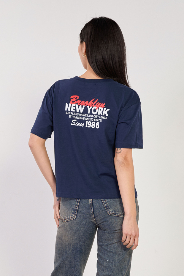 Women's chest and back Printed t-shirt - navy blue