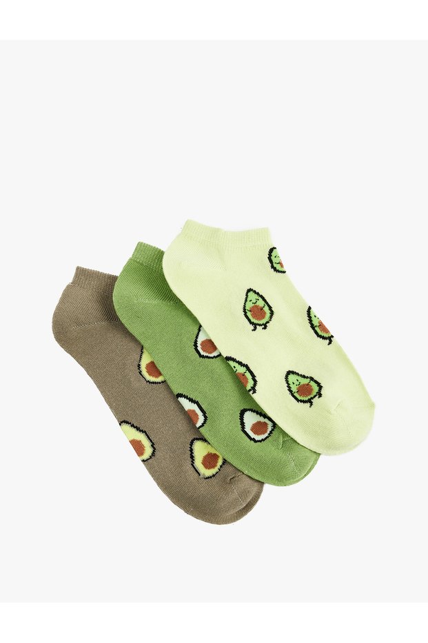 Multicolored Avocado Printed 3-Piece Booties Socks Set