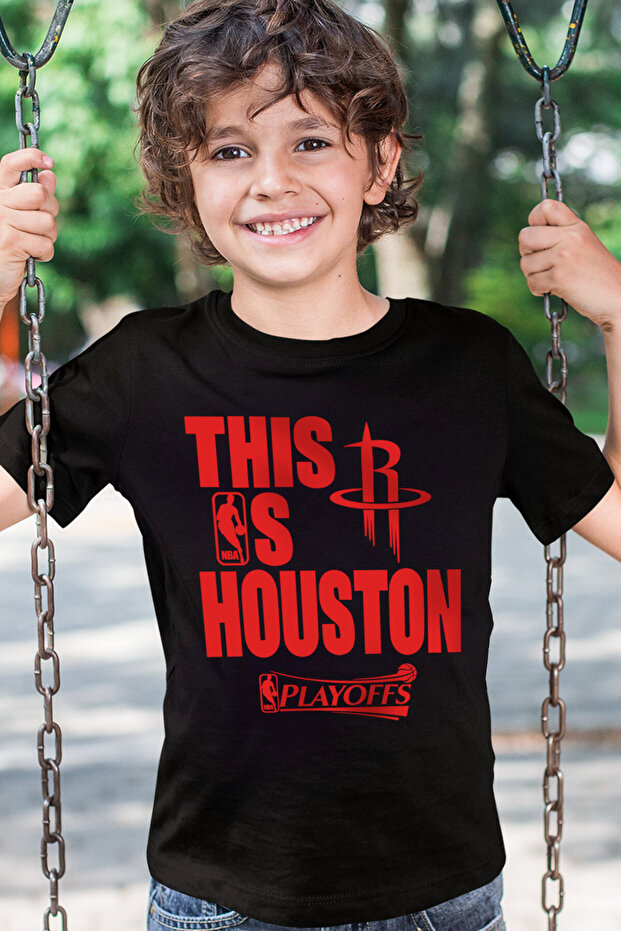 Rockets Basketball Short Sleeve Black Boy's T-Shirt
