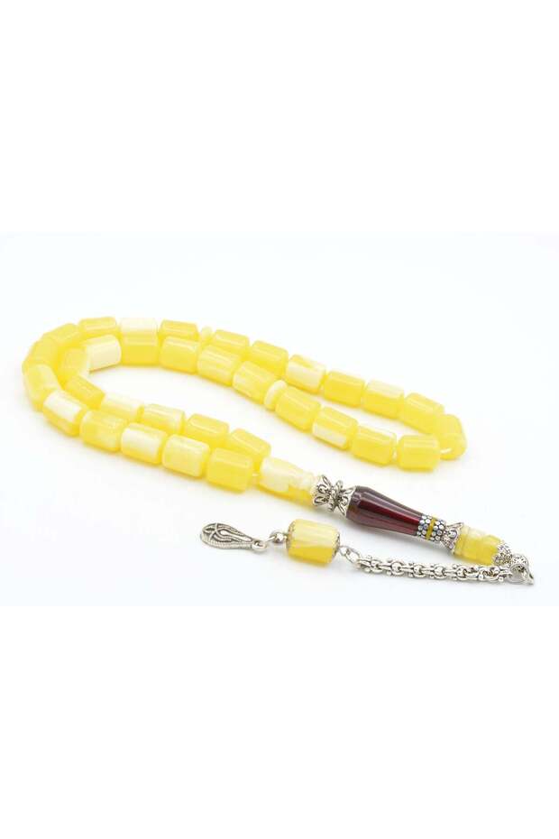 Nakkaş İmameli Barrel Cut Yellow Red Beirut Drop Amber Prayer Beads
