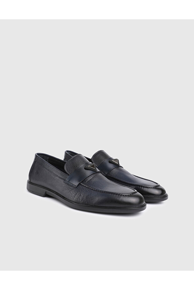 Lwazi Genuine Patterned Leather Navy Blue Men's Classic Shoes