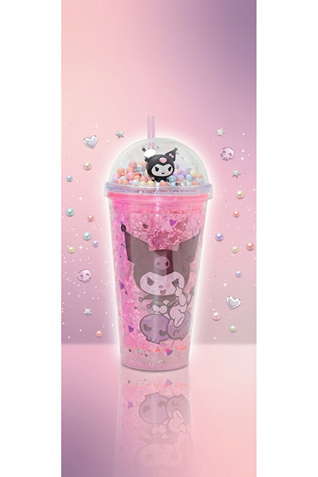 400ml My Melody & Kuromi Figured Cup with Glittery Straws – Kawaii Design Drink Cup with Lid