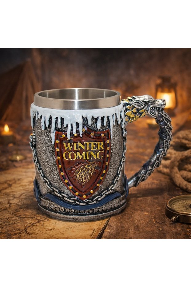 Dragon Strappy Winter Themed 3D Embossed Steel Mug – Fantastic Design Collectible Cup