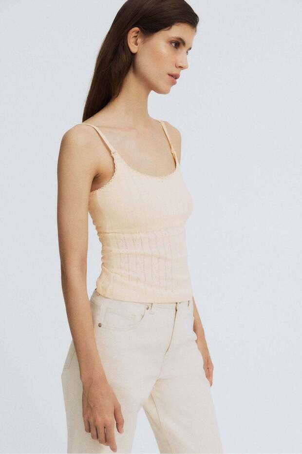 MAMA Pointelle nursing strappy top