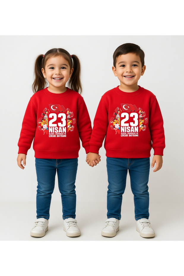 Sweatshirt Large April 23 Written Foreign Children on the Edge Printed Children's Sweatshirt