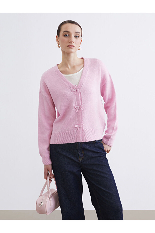 Nevavm with Difference Lcw Modest Pink V-Neck Women's Knitwear Cardigan - W5Nq92Z8-E6B