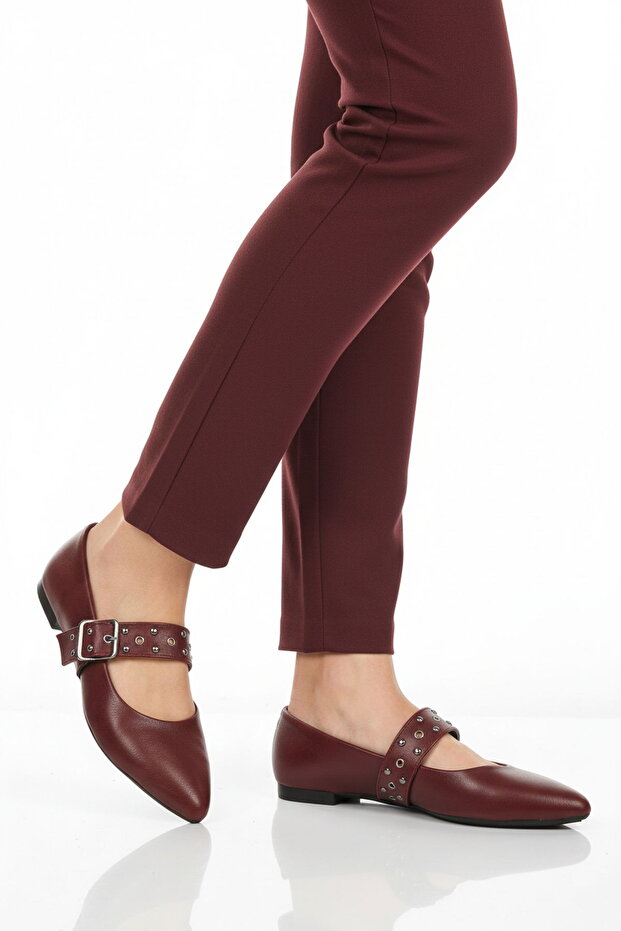 Burgundy Belt Pack Women's Ballet Flats