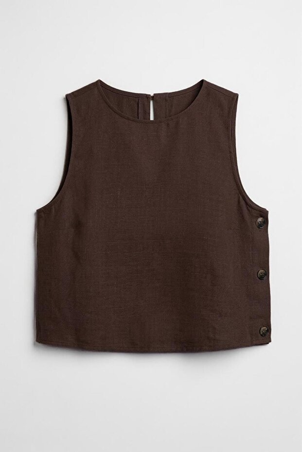 % 100 Keten Oversize Bluz - 1