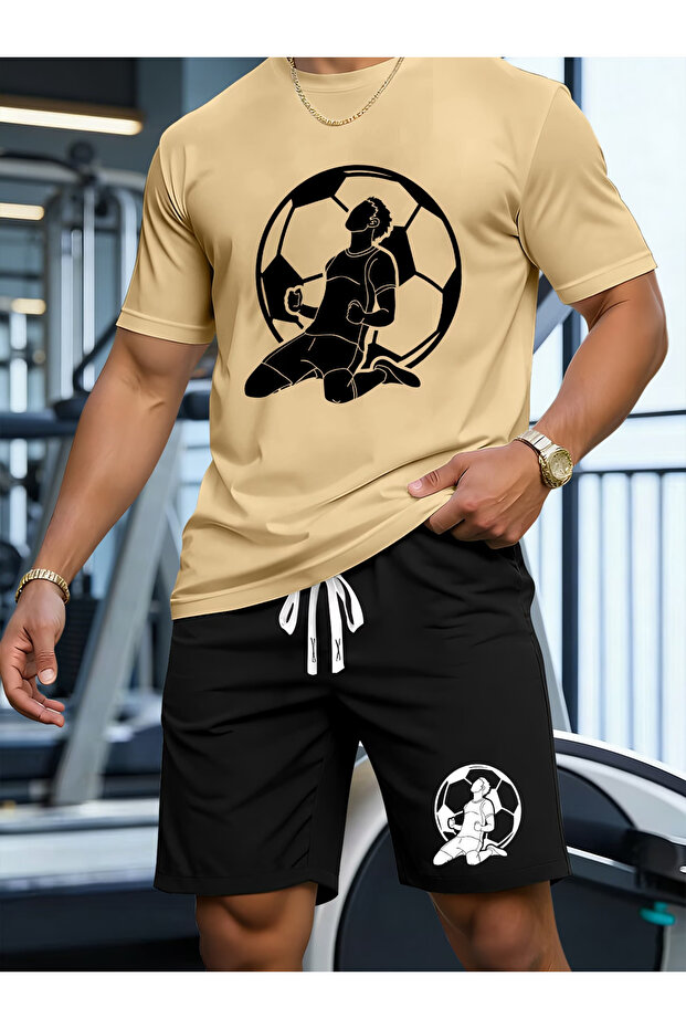 Ball Printed white t-shirt black shorts knitted top bottom set 2-piece pack