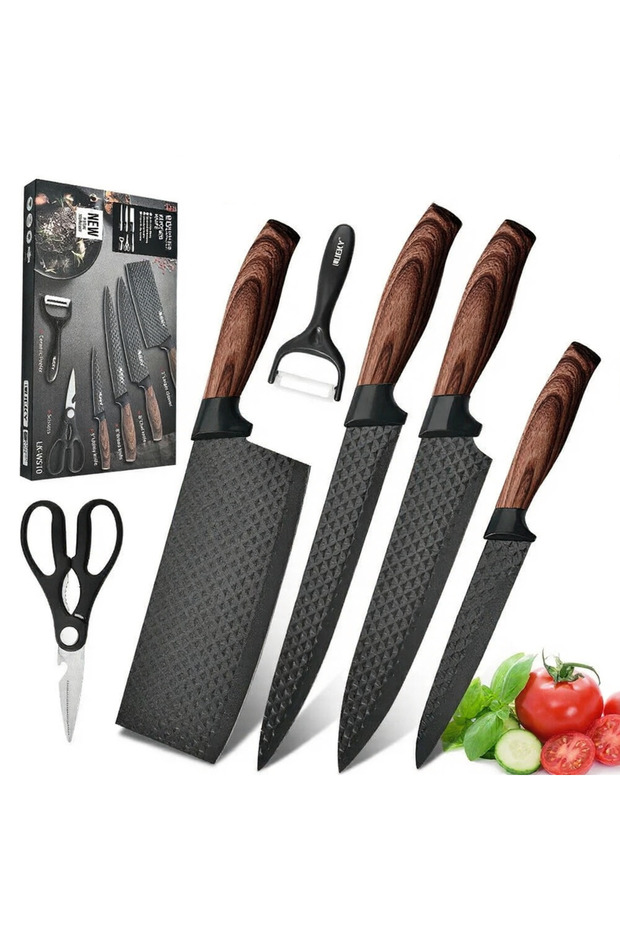 6-Piece Black Kitchen Knife Set, Professional Ultra Sharp Knife Block Set with Ergonomic Handle