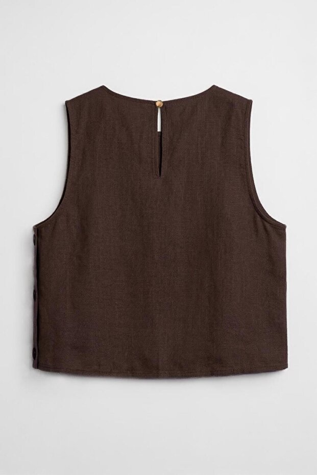 % 100 Keten Oversize Bluz - 2