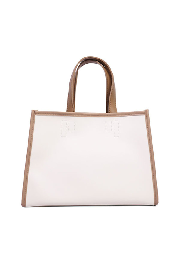 Women Cream Wavy Patch Color Block Tote Bag