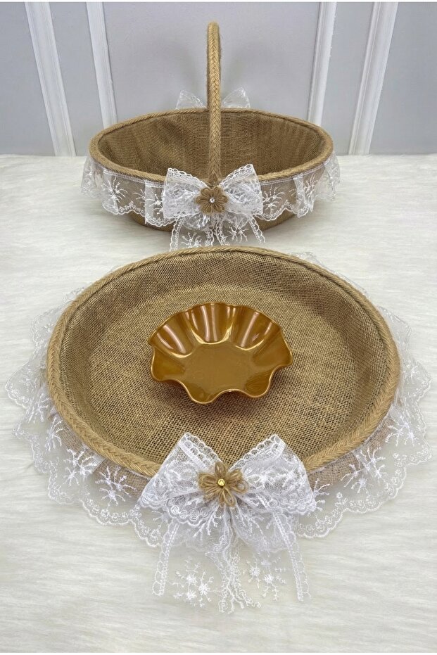 Promise Engagement Wedding Henna Bride Basket and Tray, Wedding Circumcision Bride Gift Decorative Wicker Jute