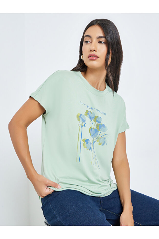 Green Floral Print Short Sleeve T-Shirt
