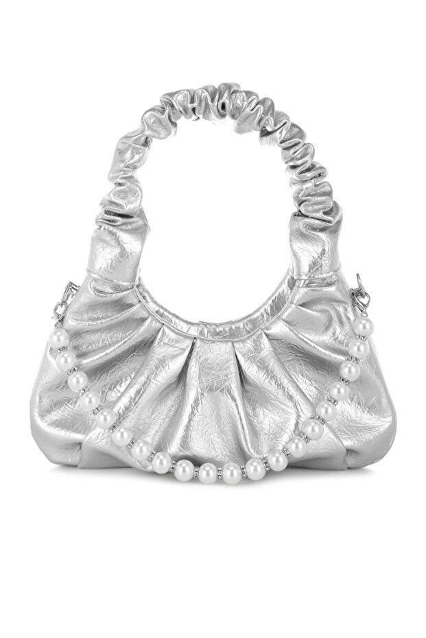 Women's Ruched Handle Crossbody Bag in Silver