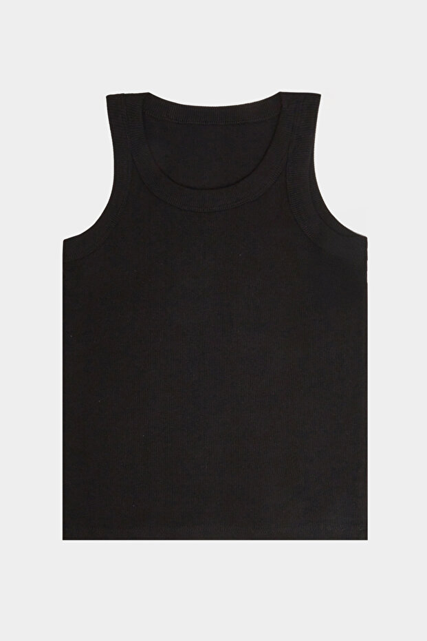 Girls Black Cotton Ribbed Vest