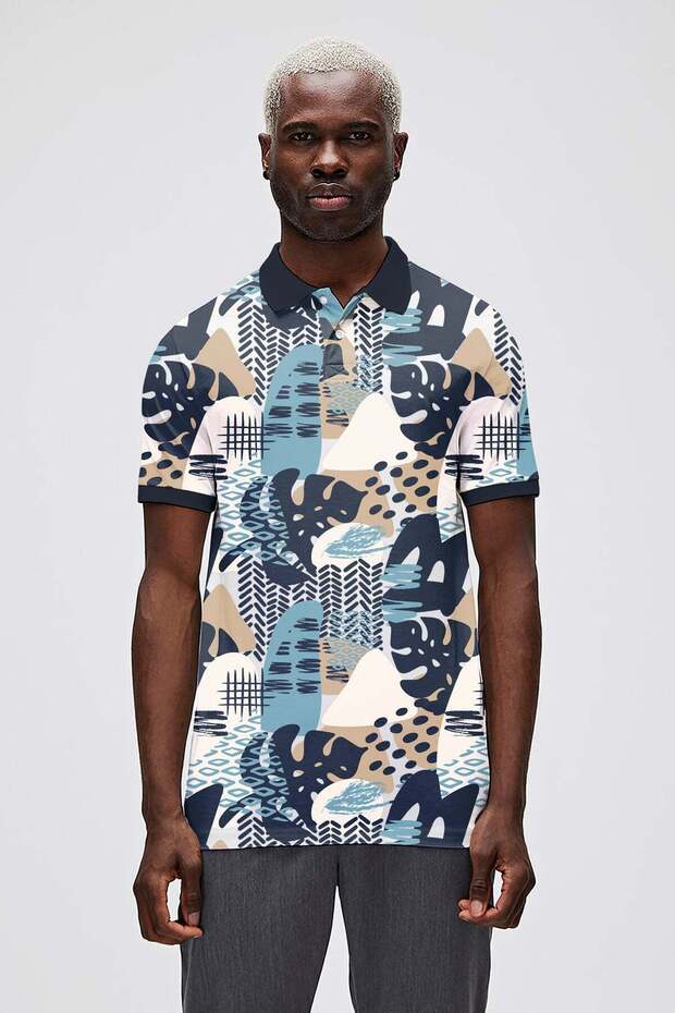 Bota Lacivert Polo Neck Men's Printed T-Shirt