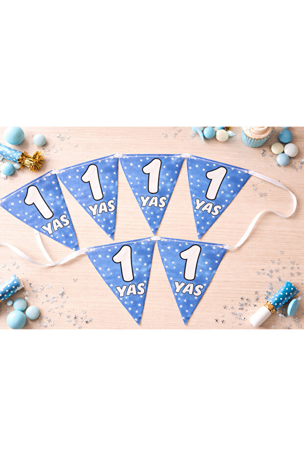 1 Year Old Birthday Banner Flag Set – Blue Star Party Decoration