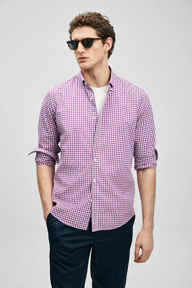 Marco Erkek Basic Gömlek Regular Fit Mor - 4