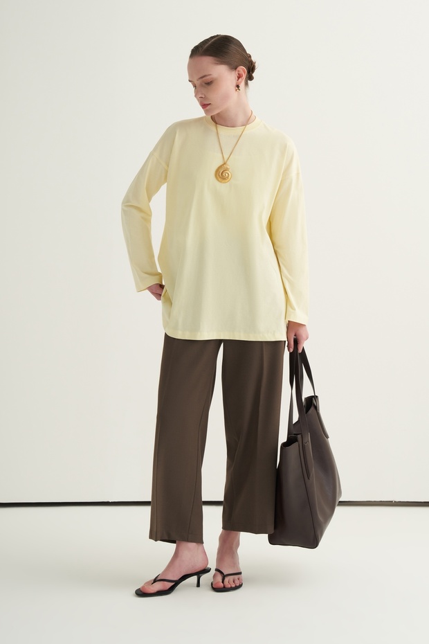 Kadın Basic Uzun Kollu Sweat Tereyağı - 1