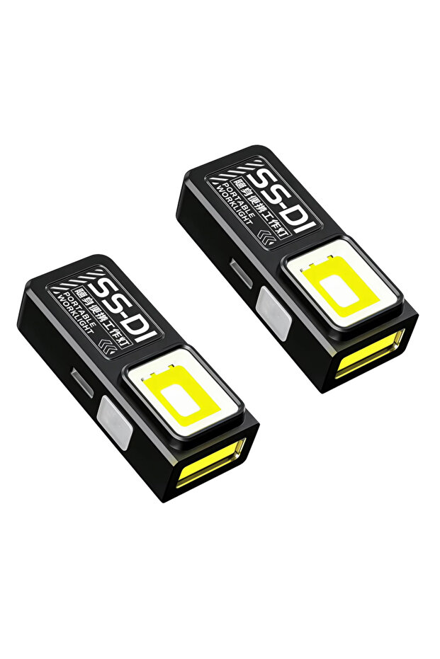 مصباح يدوي صغير أسود اللون بتقنية COB LED، قطعتان، قابل لإعادة الشحن عبر منفذ USB-C، مصباح عمل قوي مزود بمشبك مغناطيسي، مقاوم للماء