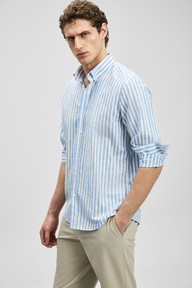 Peter Erkek Basic Gömlek Regular Fit Mavi - 5