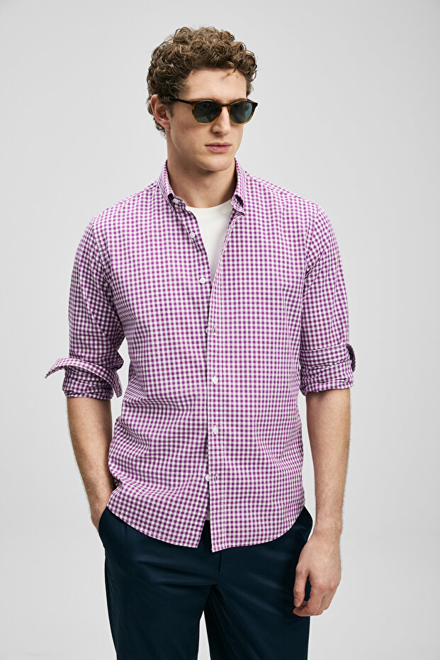 Marco Erkek Basic Gömlek Regular Fit Mor - 1