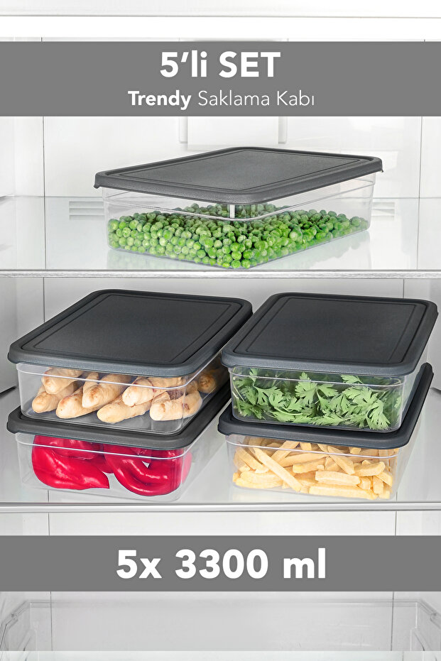 5-Piece Trendy Refrigerator Organizer - Organizer Storage Container Suitable for Microwave and Freezer 3300ml