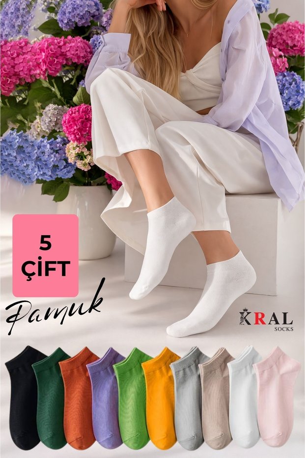 5 Pairs of Women's Cotton Pack Booties Socks in Mixed Colors