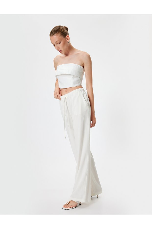 Linen Blend Wide-Legged Trousers with Pockets and Tie Waist