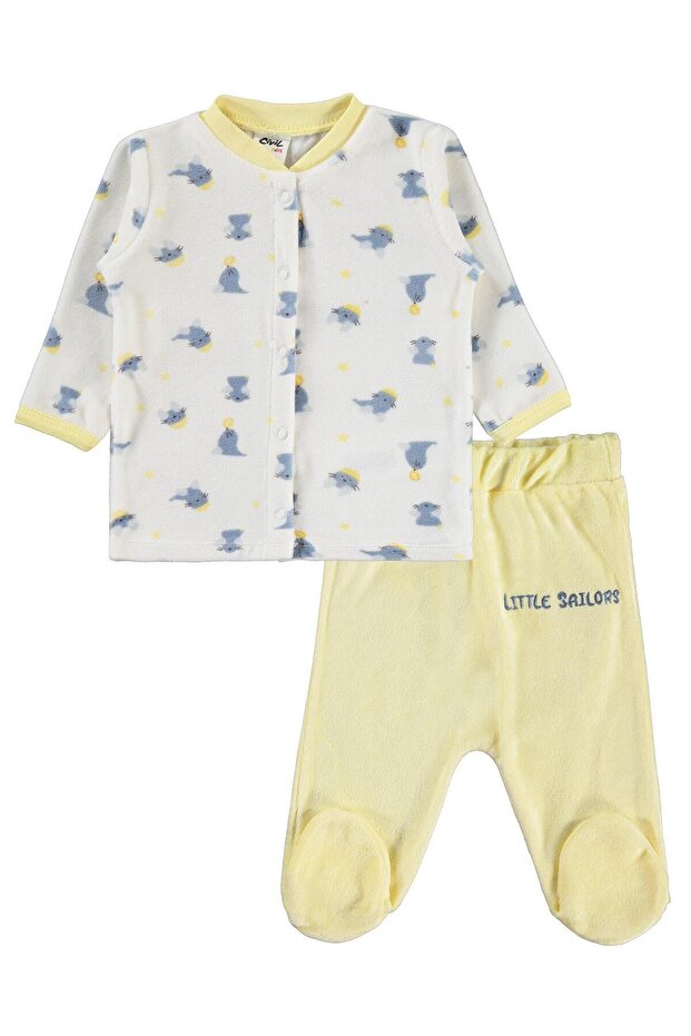 Little Sailors Embroidered 1-9 Month Pajama Set - Ecru