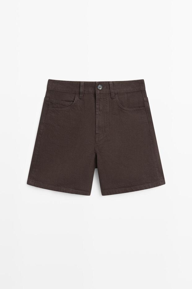 Orta bel denim şort - 4