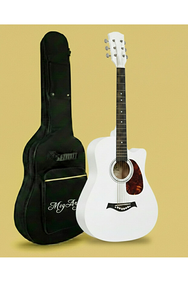 38" White Acoustic Guitar with Premium Water Black Pickguard & Carry Bag