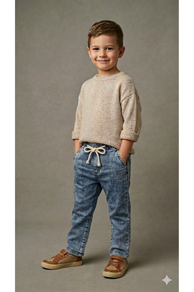 Boy's Elastic Waist Muslin Denim Pants
