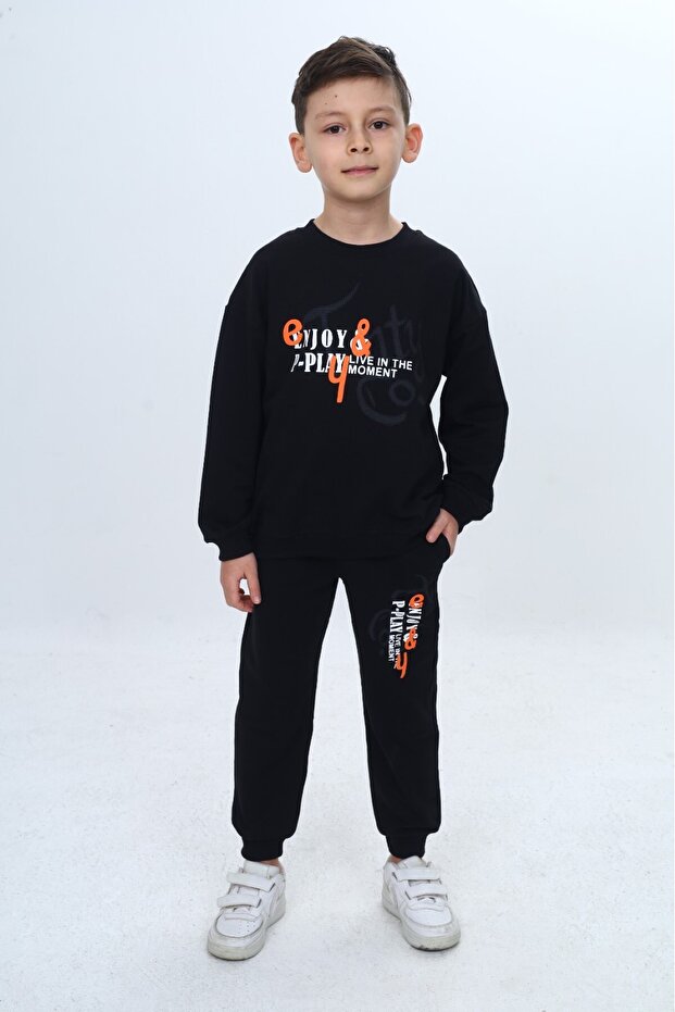 Boy's Tracksuit Set with Text on the Front Printed
