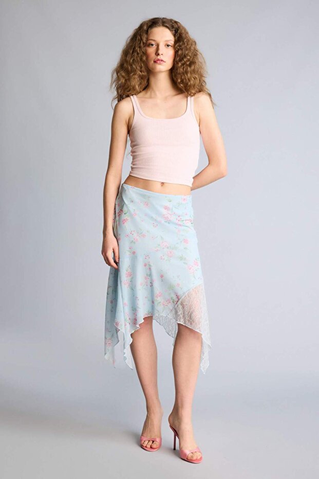 Asymmetrical Floral Regular Waist Combed Cotton Lining Tulle Skirt H0802Ax26Sp
