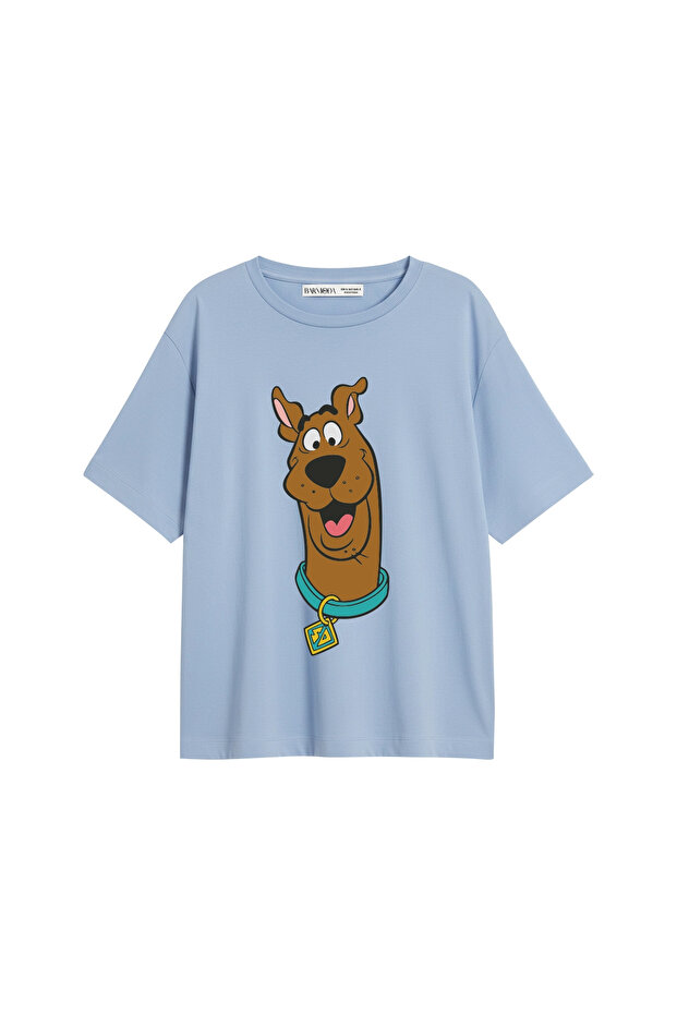 Snack Hunter Printed Relaxed Fit Baby Blue Women's Tshirt