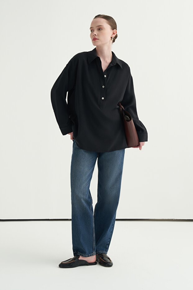 Women's Modal Pat Closure Shirt Black