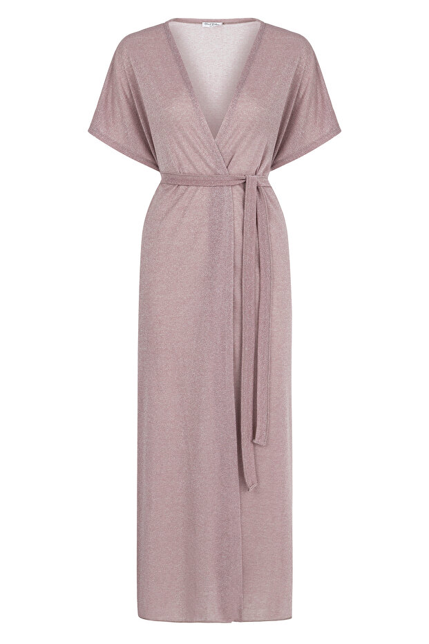 Side-Tie Glittery Lilac Double-Breasted Long Dress
