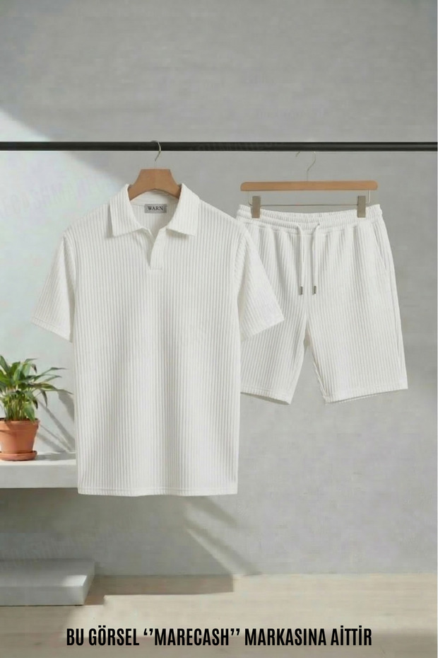 Ottoman Shorts and Polo Collar T-Shirt Set Short Sleeve Summer Casual 100% Cotton
