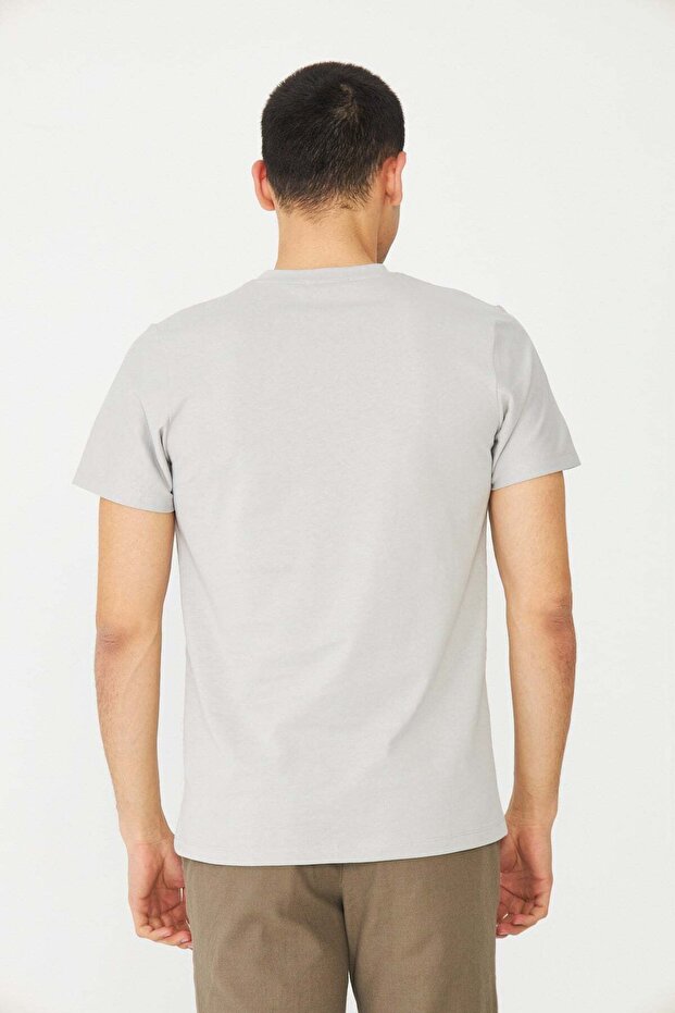 Gray Basic Crew Neck Men's T-Shirt - 3
