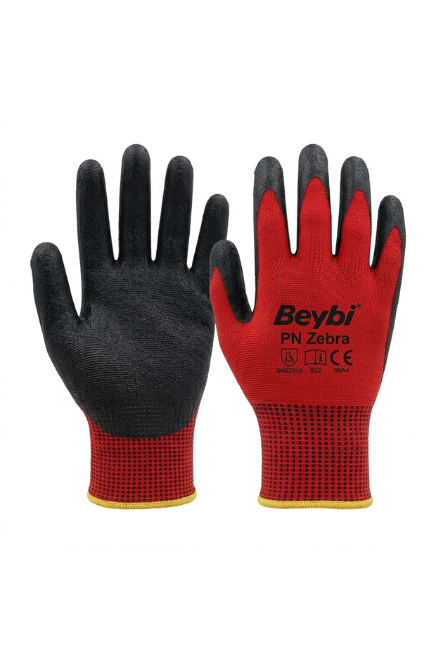 Pn Zebra Polyester Örme Kırmızı Nitril Eldiven No: 10 1 Çift