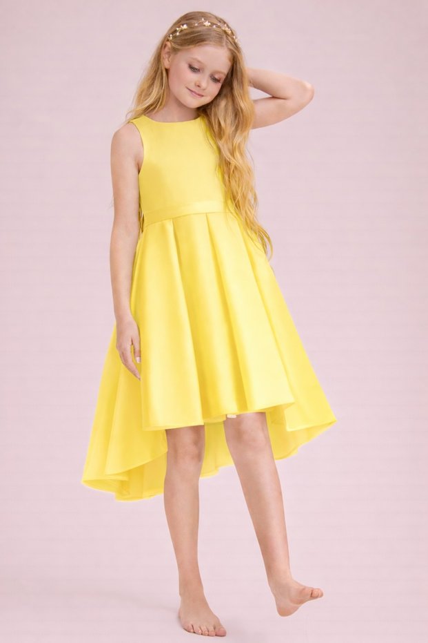 Girl's Yellow Color Elegant Short Asymmetrical Dress Birthday Prom Graduation Dress