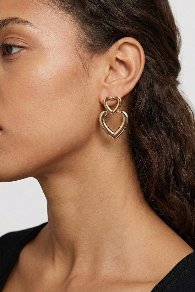 Interlocking Double Heart Shaped Gold Bijouterie Earrings