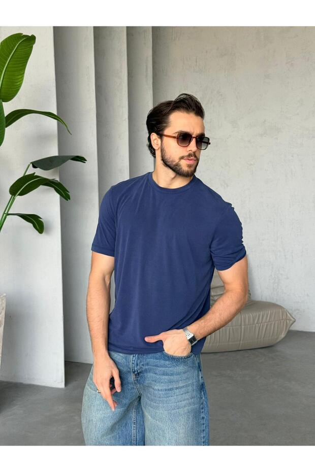 تي شيرت ريجولار موديل واي قابل للغسل قماش مودال - أزرق داكن