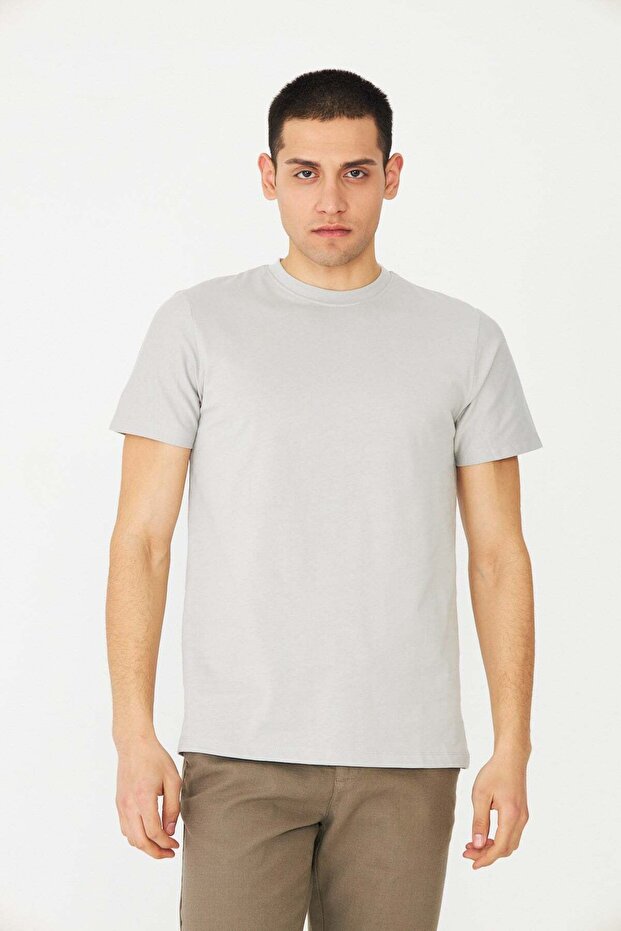 Gray Basic Crew Neck Men's T-Shirt - 1
