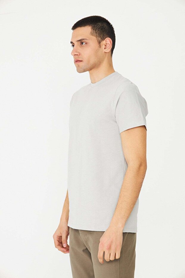 Gray Basic Crew Neck Men's T-Shirt - 2