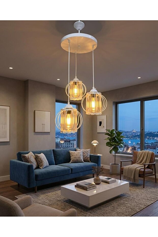 Kumru 3'lü Avize Beyaz - 2