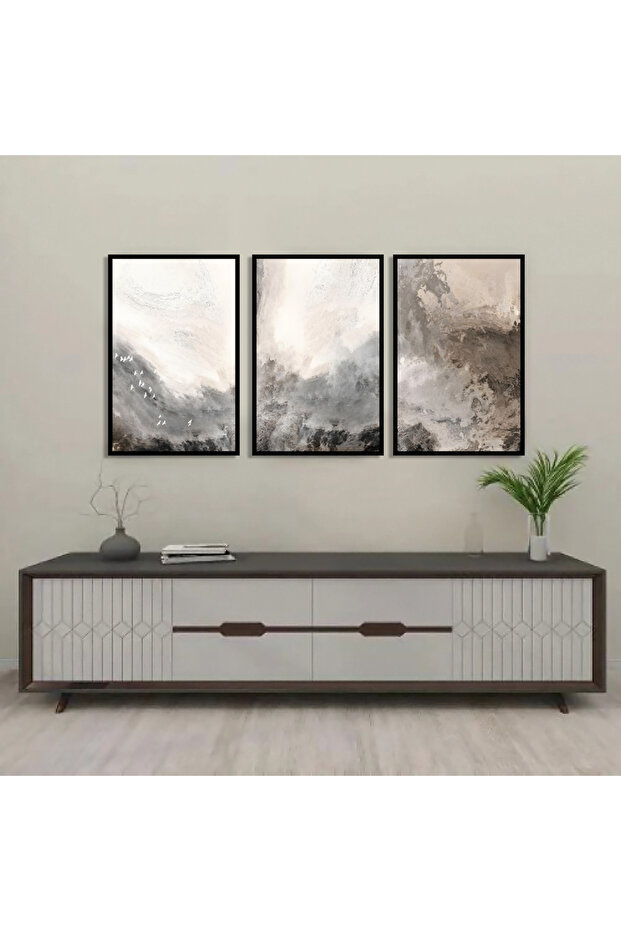 Modern abstract triptych - silver frame - 1