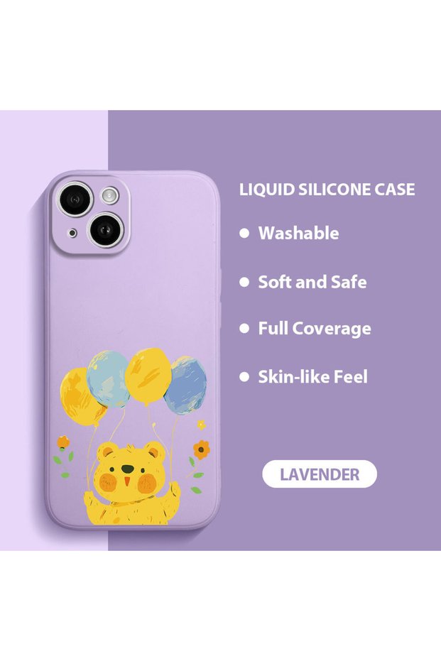 iPhone 14 Compatible Balloon Bear Patterned , High Quality Silicone Phone Case